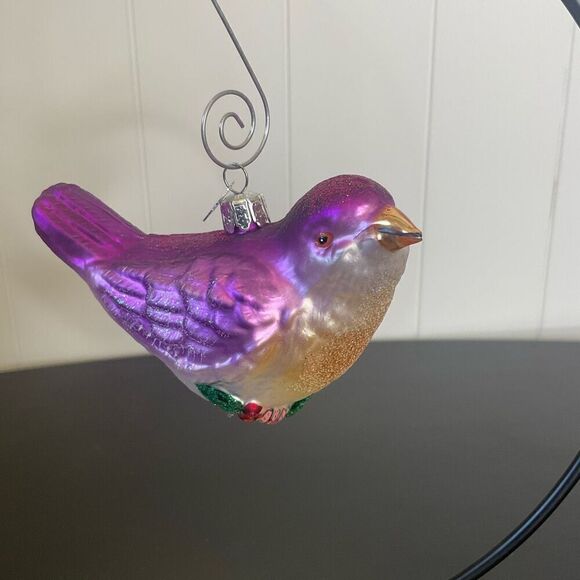 KSA Old World Christmas Ornament Colorful Glass Bird Pink Purple 5.5" Wide - Picture 2 of 8
